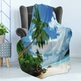 thumbnail image 4 of Ocean Soft Flannel Fleece Throw Blanket, Beach and Coconut Tree Mahe Island in Seychelles Tranquil Coastal Image Print, Cozy Plush for Indoor and Outdoor Use, 60" x 80", Green Blue Aqua, by Ambesonne, 4 of 5