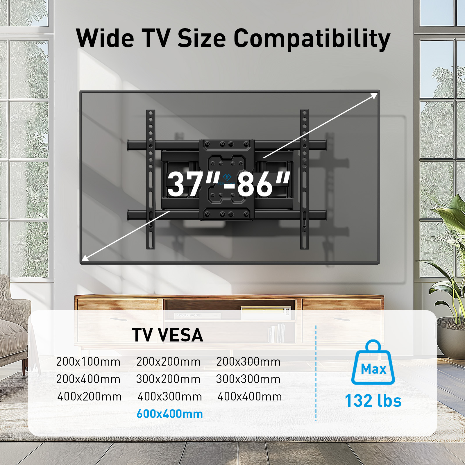Perlesmith Full Motion TV Wall Mount for 37-86 Inch TVs photo 3