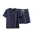 thumbnail image 6 of Yaoyar Men's 2 Pieces Set V-Neck Short Sleeve Henley Shirts and Shorts Pants Texture Summer Beach Vacation Outfits, 6 of 7