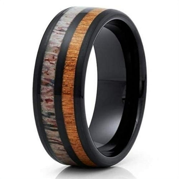 Silly Kings Jewelry 8mm Deer Antler Wedding Band - Black Tungsten Ring - Cherry Wood Ring (12)