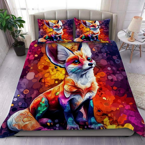 3 Pieces Duvet Cover Set-Abstract 3D Fennec Fox- 3D Print Bedding 1 Duvet Cover 2 Pillowcases Natural Animals Comforter Set Soft Breathable for Boys Girls Children Natural Theme Duvet Set B53ANI11