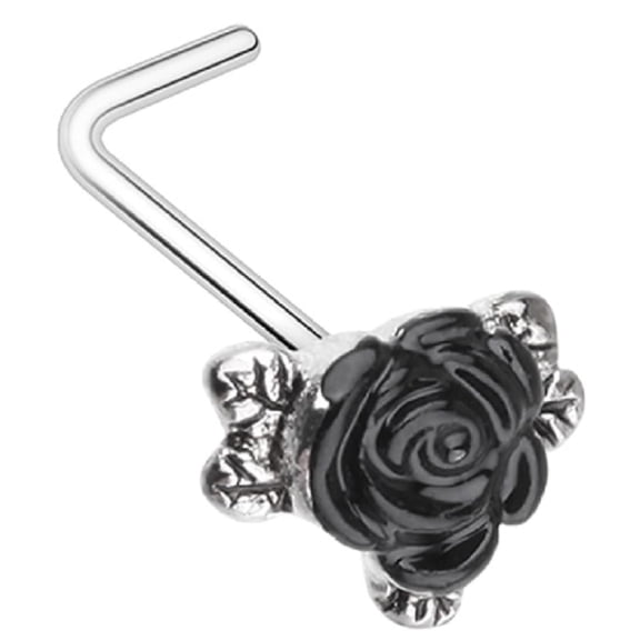 Body Accentz Nose Ring Gothic Black Rose L-Shape Stud 316L surgical steel