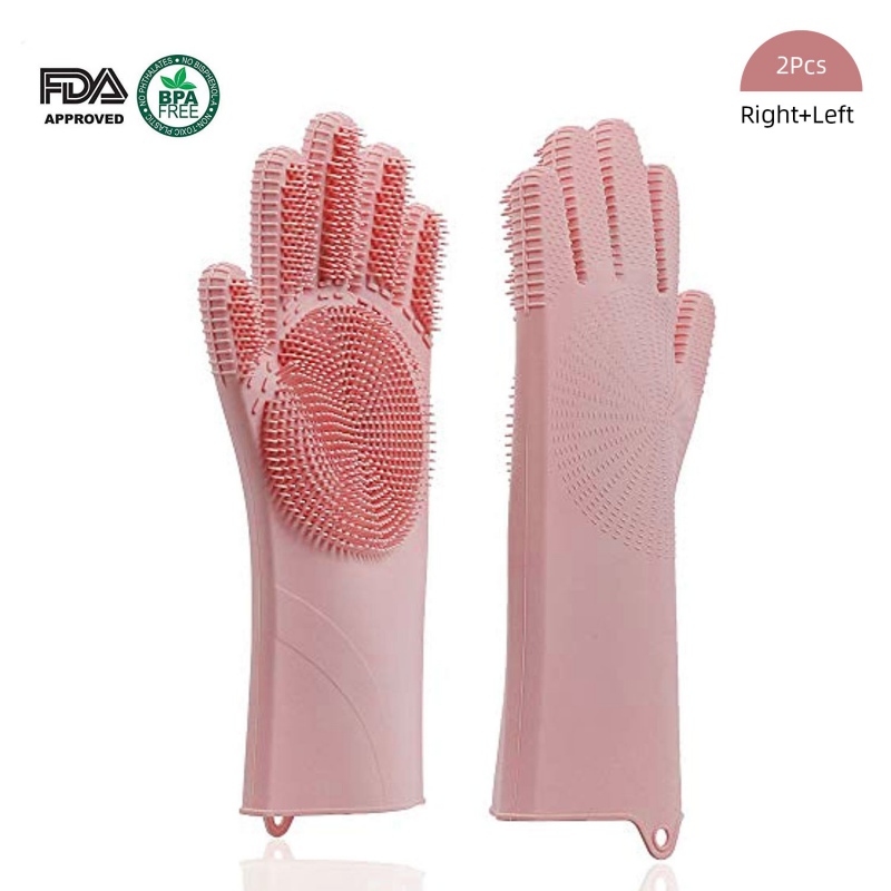 Reusable Silicone Dishwashing Gloves, Pair Of Rubber Scrubbing Gloves