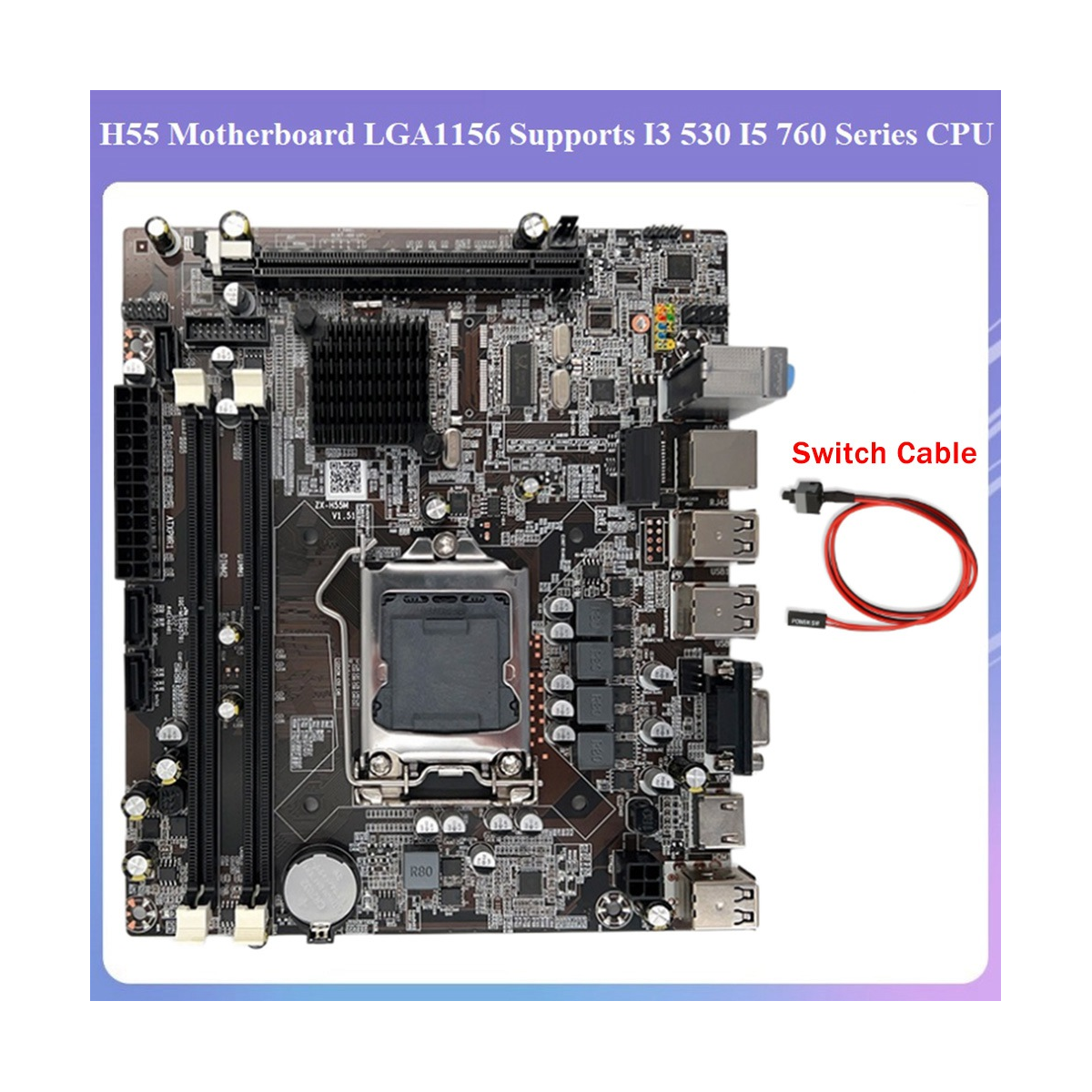 H55 Motherboard LGA1156 Supports I3 530 I5 760 Series CPU DDR3 Memory Desktop Computer Motherboard with Switch Cable - image 2 of 8