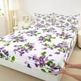 thumbnail image 3 of Manfei Spring Graden 4 Pieces Queen Sheet Sets for Girls Female Women,Chic Purple Flowers Ultra Soft Flat Sheet,Green Purple Queen Fitted Sheet,Breathable Home Decor, 3 of 7