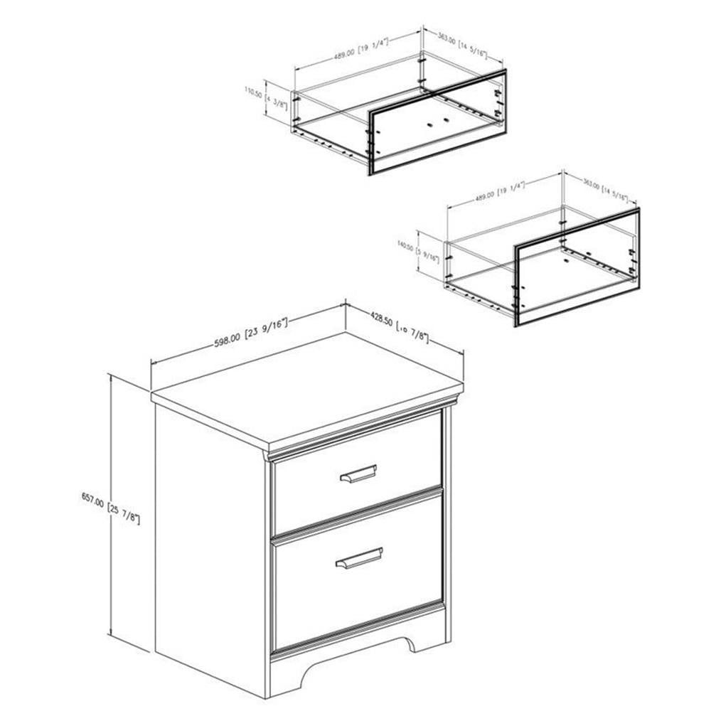 South Shore Versa 2-Drawer Nightstand - End Table with Storage, Weathered Oak