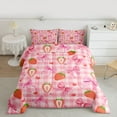 thumbnail image 3 of Feelyou Cute Princess Bowknot Bedding Comforter Set, Girly Pink Buffalo Plaid Twin Comforter Sets, Strawberry Love Heart Reversible Bedding Set, Ultra Soft Bedroom Decor, 2 Pieces, 3 of 9