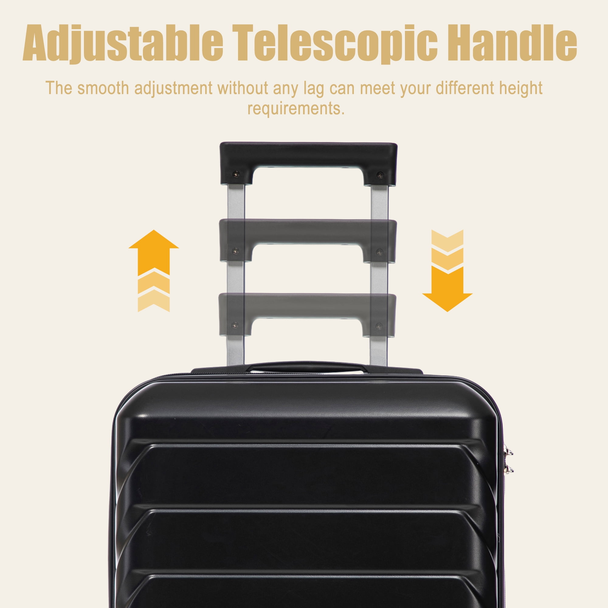 Alvantor 20inch Luggage, ABS Scratch Resistant Checked Suitcase with 4 Spinner Wheels and Lock, Black