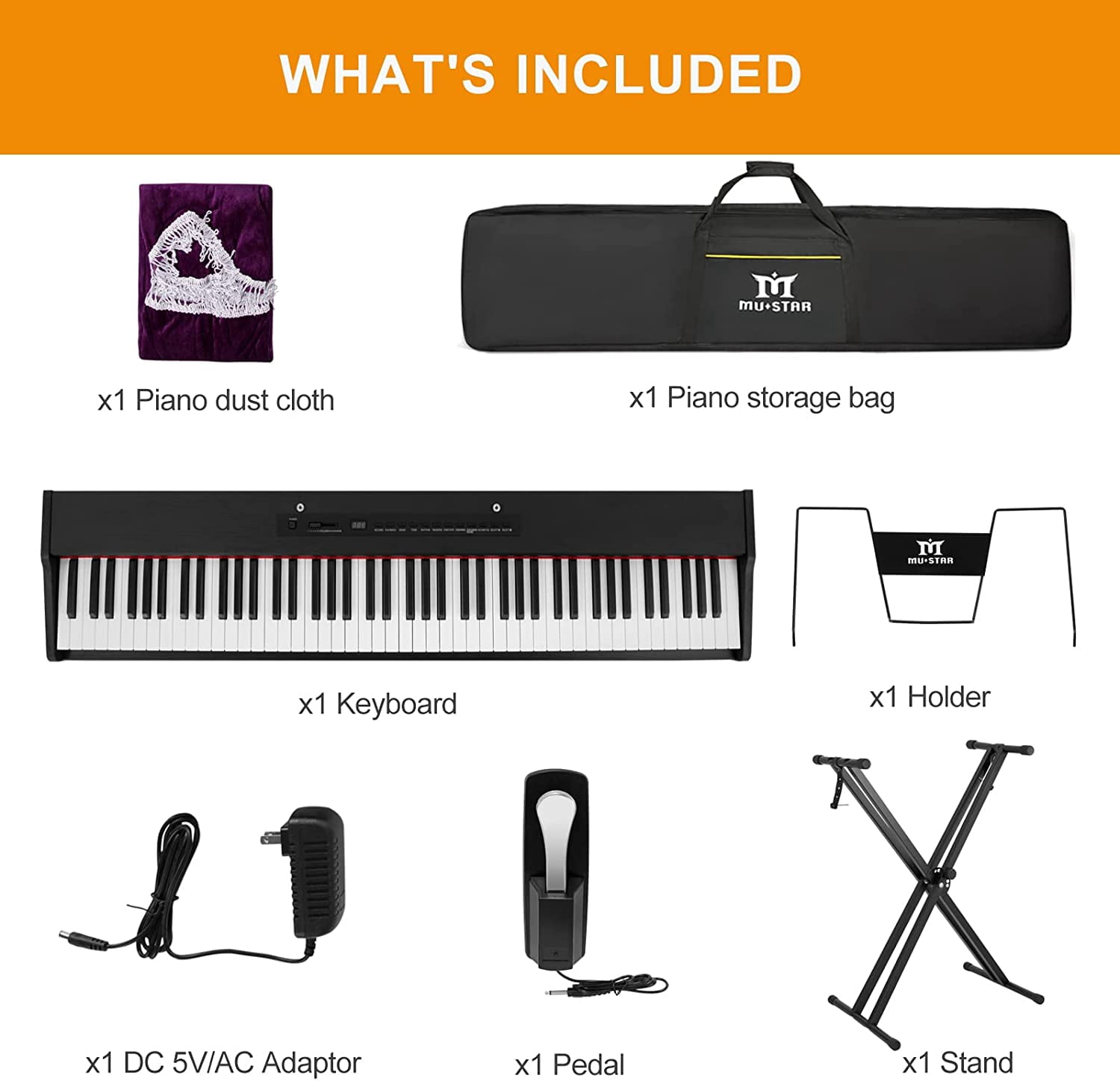 Mustar 88-Key Electronic Piano Semi Weighted Digital Keyboard with Stand, Pedal, Bag (Black)