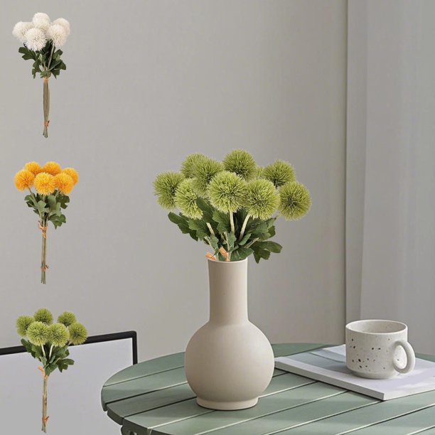 Ramo de flores de diente de león artificial | Falsos dientes de león de simulación para decoración del hogar, bodas, oficinas, arreglos de interiores | Paquete de 6 | 15.35 pulgadas | Blanco