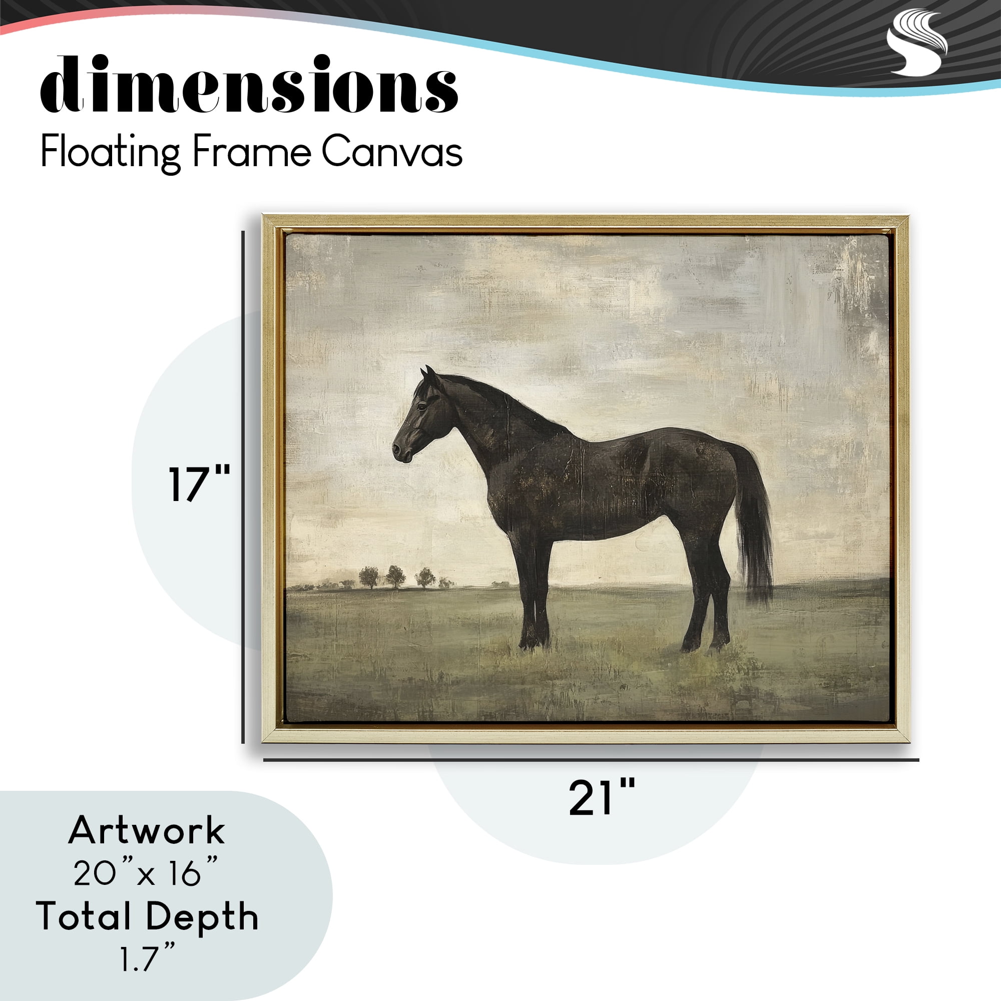 Stupell Industries Distressed Horse Portrait Gold Framed Floater Canvas Wall Art, design by Petal Prints Design