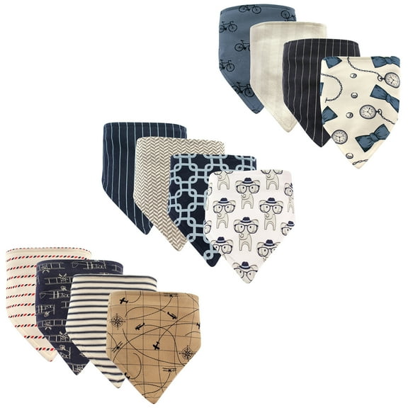 Hudson Baby Boy and Girl Bandana Bib, 12 Pack, Airplanes, Elephant, Pocket Watch