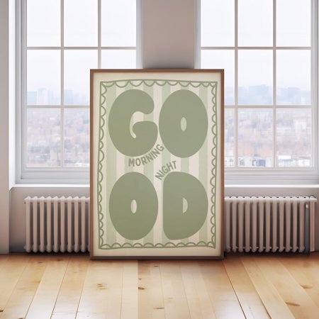 Good Morning Good Night Poster Light Sage Green Striped Coquette Room Decor Apartment Decor Above Bed Art New Baby Gift Room Art Home Decor, 24x36 UNFRAMED