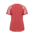 thumbnail image 6 of Deago Women's V Neck Lace Short Sleeve Shirts Tops Waffle Knit Loose Casual Tee Blouse (Brick Red, M), 6 of 9