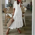 thumbnail image 2 of Mzoazpie 2025 Casual Sweet V Summer Business Clothes for Women Neck Solid Hollow Hanging Womens Long Dresses Beard Short Sleeve Medium Womens Fall Dresses Casual Length Dress for Women, 2 of 8
