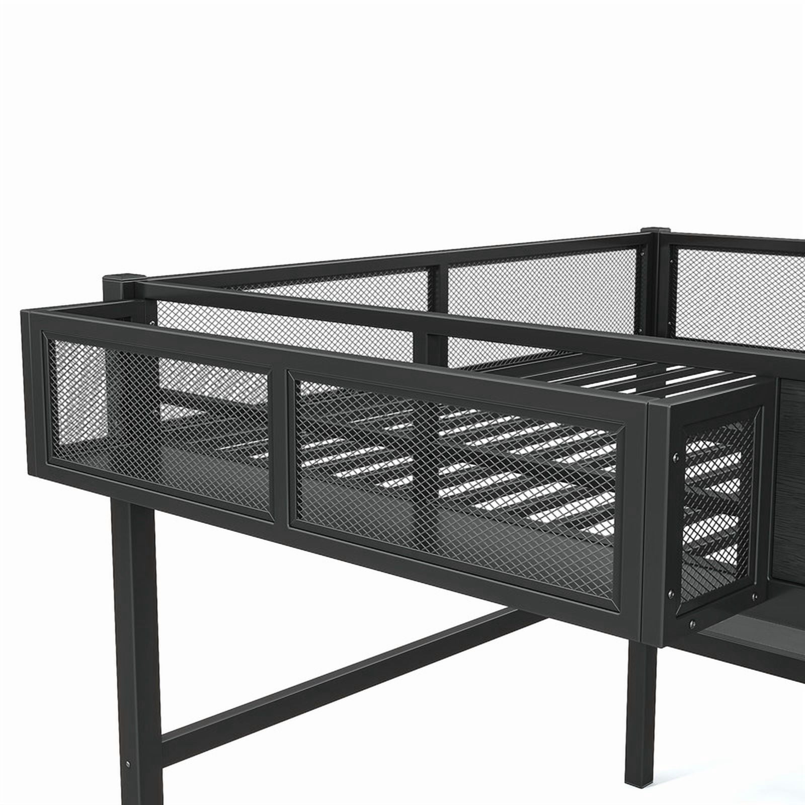Queen Size House Shaped Kids Loft Bed with Slide, Teens Metal Bed Frame with LED Lights, Desk, Power Outlet & Storage Shelf