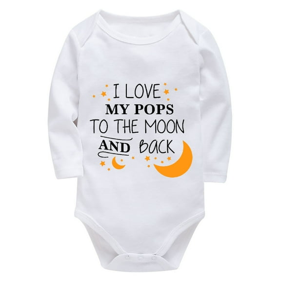 I Love My Pops To The Moom And Back Newborn Outfits Long Sleeve Going Home Baby Clothes White Boy Rompers 18-24 Months
