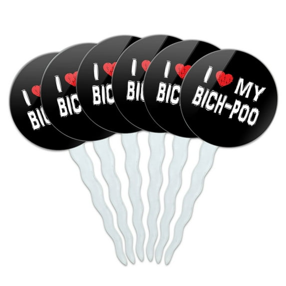 I Love My Bich-Poo Stylish Cupcake Picks Toppers - Set of 6