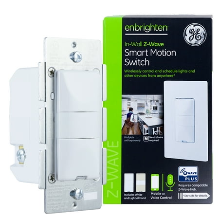 Enbrighten Z-Wave Plus Smart Motion Sensor Light Switch, Z-Wave Hub Required, 26931, White and Light Almond