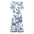 thumbnail image 6 of YueHuiYing Women's Summer Casual Blue-and-White Porcelain Print Short-Sleeve Round-Neck Knee-Length Dress, 6 of 7
