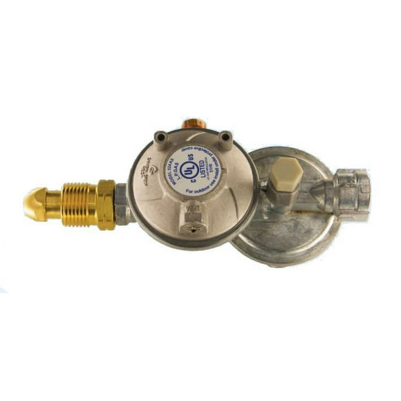 Cavagna Group Propane Regulator 52-A-490-0022 With Shutoff Valve; Outlet Pressure 11 Inch WC Water Column; Two-Stage; 160000 BTU Per Hour; Horizontal Vent; UL And CSA Listed; Clamshell Package