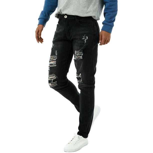 Losjes Vernietigen uitzending TheFound Men's Jeans Ripped Slim Fit Jeans Stretch Distressed Destroyed  Skinny Zipper Straight Leg Denim Pants Black S - Walmart.com