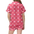 thumbnail image 3 of Toddler Girl Silk Pajamas Girls' Heart Printed Pajamas Short Sleeved Button Top Shorts Home Pajamas Set Pink,10-11 Years, 3 of 4