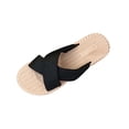thumbnail image 2 of Womens Crisscross Slide Sandals Breathable Lightweight Cloth Fabric Open Toe Flat Comfortable Summer Beach Shoes Black,Size 38, 2 of 5