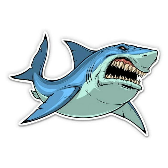 Shark Angry Scary - 3" Vinyl Sticker - For Car Laptop I-Pad Phone Helmet Hard Hat - Waterproof Decal
