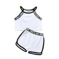 thumbnail image 2 of WOLLED 18M-6Y Toddler Baby Summer Letter Shorts Set for Girls 2PCS Sleeveless Halter Cami Crop Tops Elastic Pants Outfits, 2 of 11