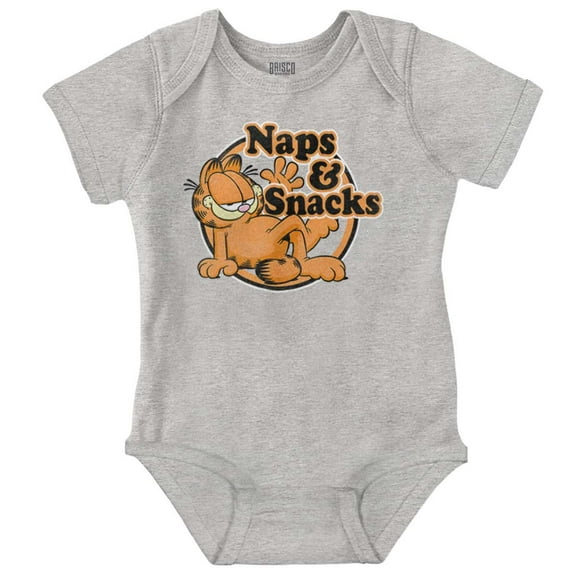 Funny Garfield Cartoon Naps N Snacks Romper Boys or Girls Infant Baby Brisco Brands 12M