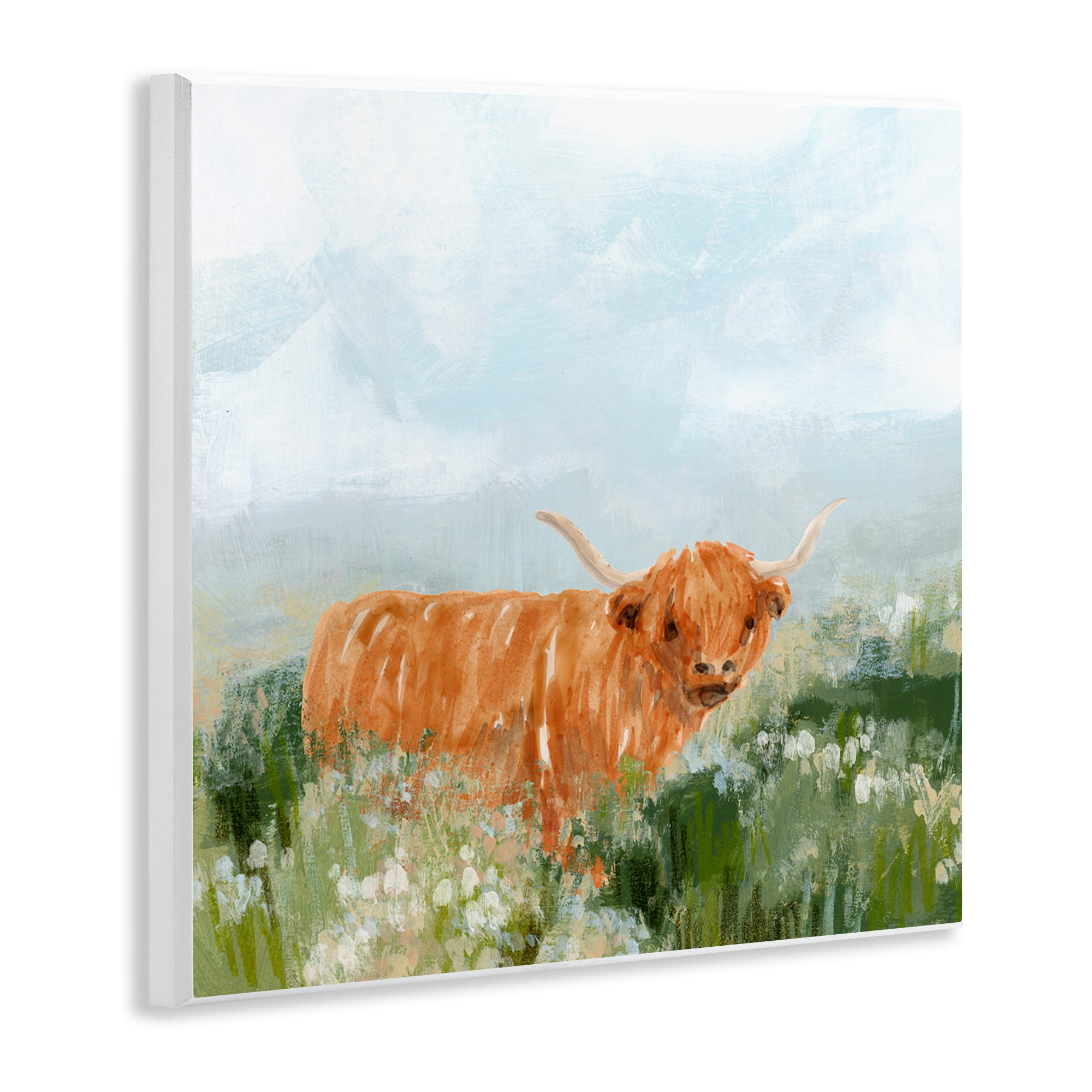 Stupell Industries Longhorn Cattle Country Field Animals & Insects Painting Unframed Art Print Wall Art, 12 x 12