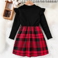 thumbnail image 6 of Girls Long Sleeve Black Red Plaid Dress with Bow, Sweet Casual Party Holiday Knit Spliced Dress for Kids 4 5 6 7 8 9 Years,Size 8-9 T, 6 of 9