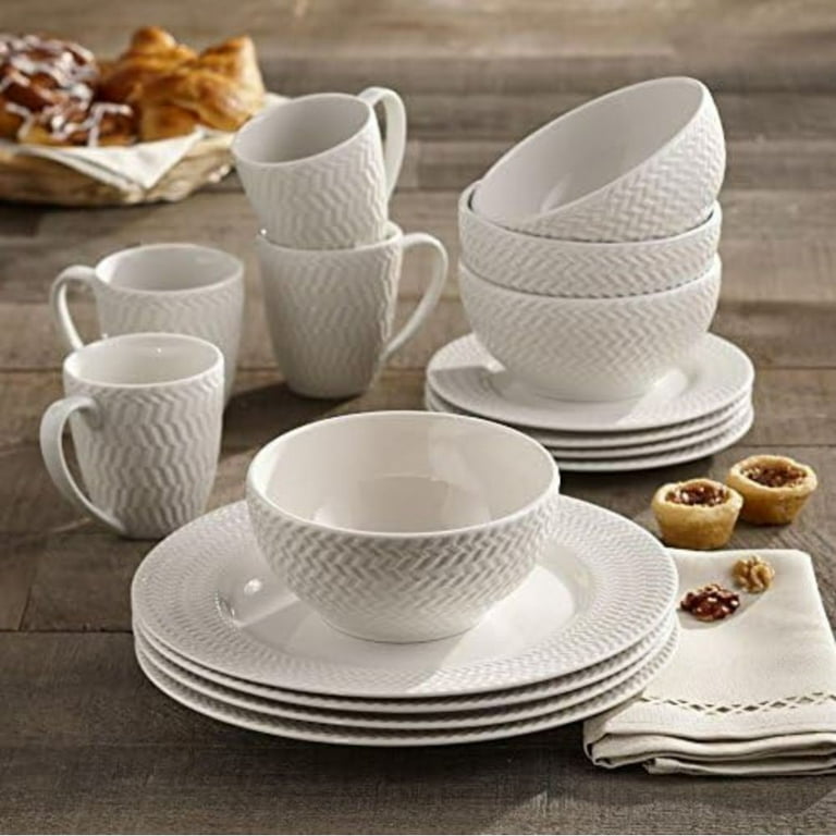 Elle Décor, Round, Bridgette White Porcelain Dinnerware Set, 16