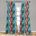 thumbnail image 5 of Ambesonne Geometric Curtains, Triangles, Pair of 28"x95", Multicolor, 5 of 5