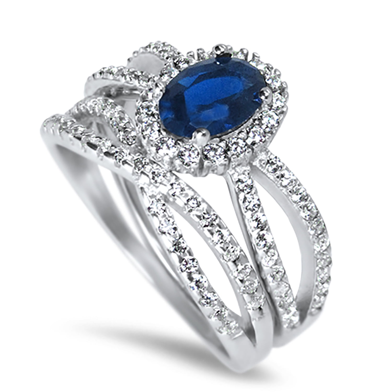 LaRaso & Co Vintage Sapphire Blue CZ Wedding Engagement Ring Set for Women Size 6