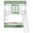 thumbnail image 5 of Euroco Twin Size Wood House Bunk Bed with Two Trundle for Kids, White & Green, 5 of 15