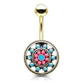 thumbnail image 1 of Belly Button Ring Turquoise Enamel and Beads Aztec Tribal Sun Surgical Steel 14g, 1 of 4