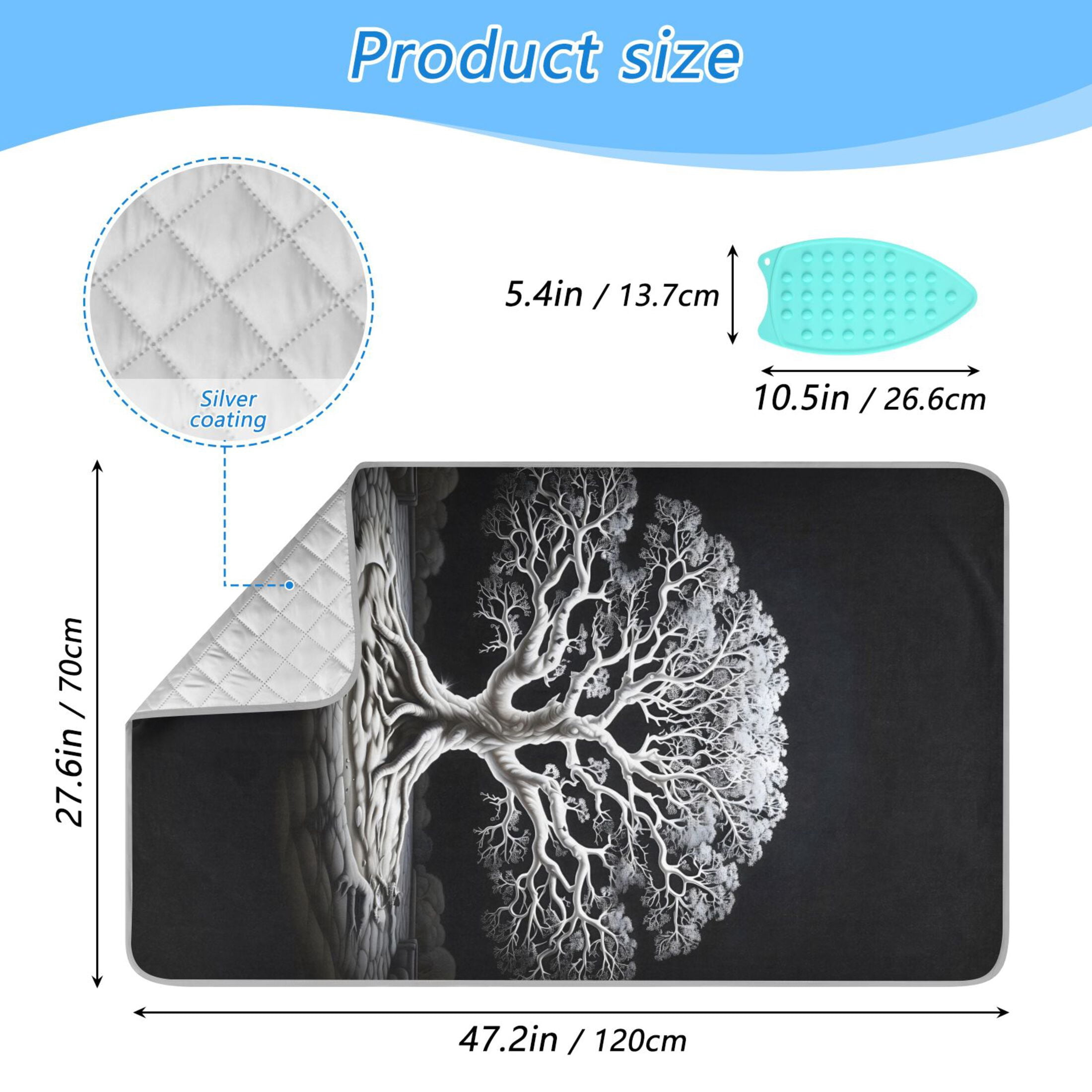 Big Tree in Black and White Ironing Mat Blanket for Table Top Travel Portable Ironing Board Pad 47.2x27.6 Inch