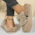 thumbnail image 4 of SYMSHOES Khaki Mule Slippers for Women - Faux Faux Fur Lined Warm Cozy Slip-On with Metal Buckle, Lightweight EVA Sole Platform Indoor Outdoor Footwear,Size 38, 4 of 9