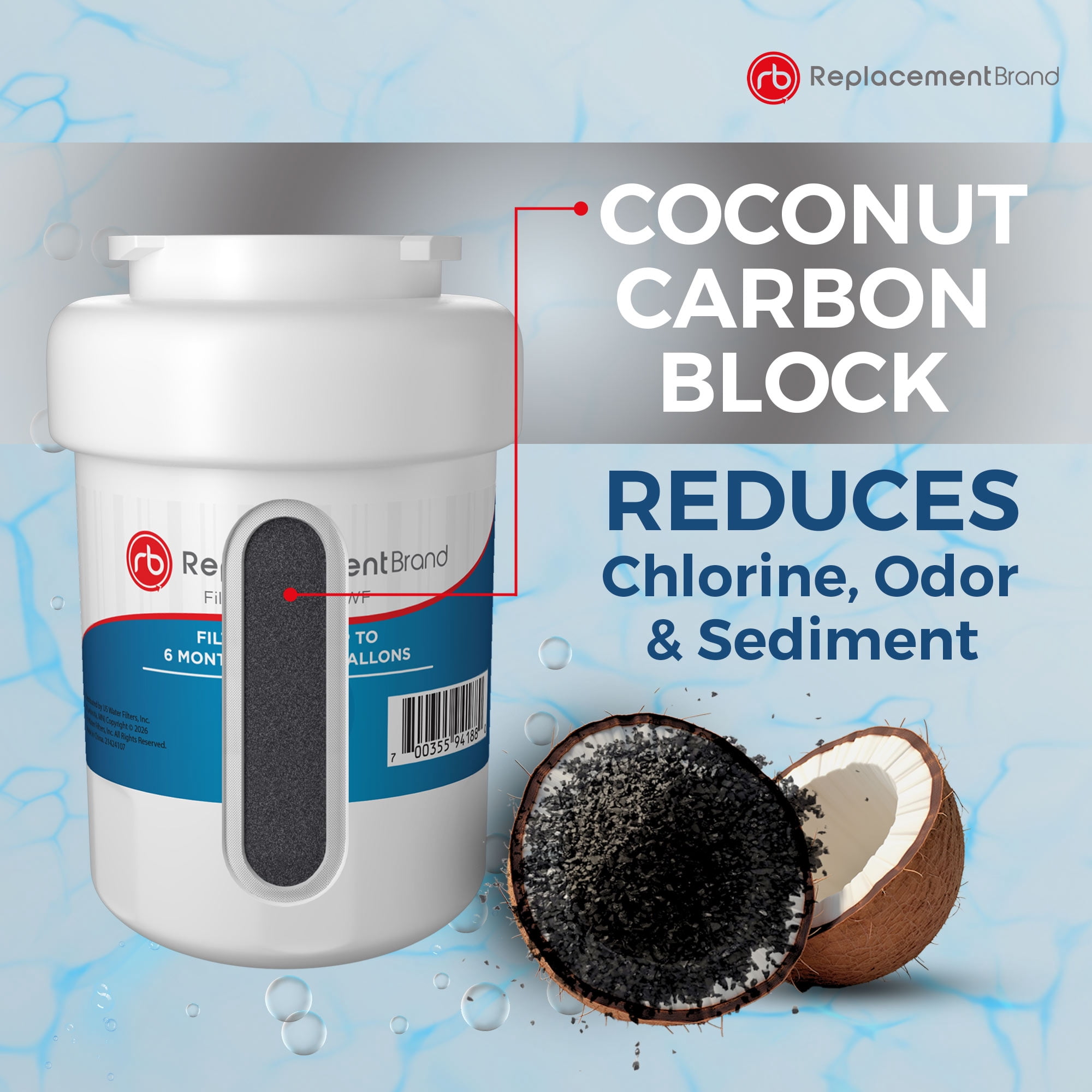 ReplacementBrand MWF Comparable Replacement for GE MWF SmartWater Refrigerator Water Filter 3 Pack