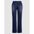 thumbnail image 3 of Pantalones vaqueros de tiro medio ajustados con costuras y botones para mujer, azul marino, pequeño, 3 of 5