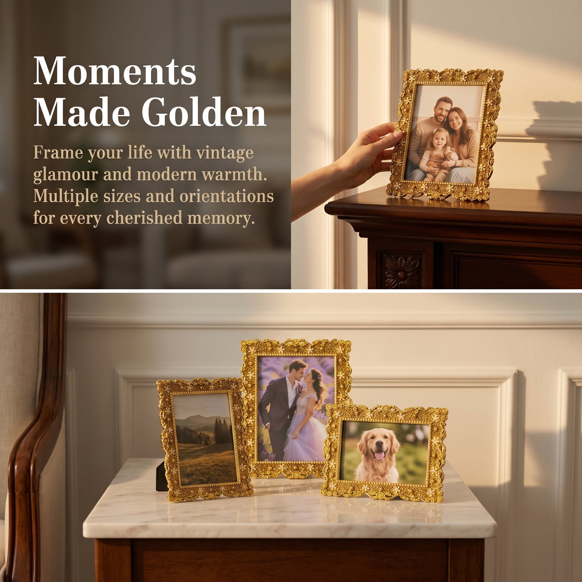 Unique Bargains Resin Picture Frame Vintage Flower Photo Frame for Display Gold 5" x 7"