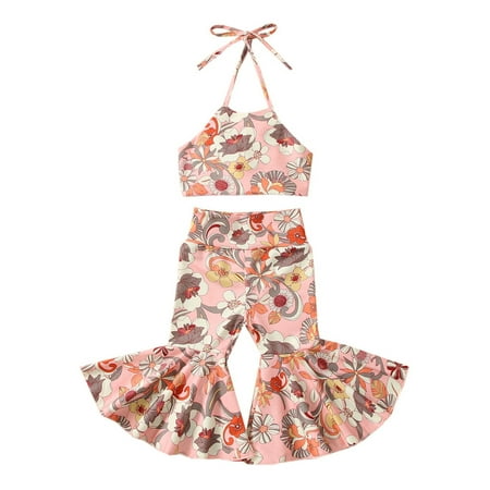 

Kids Toddler Infant Baby Girls Spring Summer Floral Cotton Sleeveless Tops Vest Bell Bottom Outfits Clothes Baby Clothing