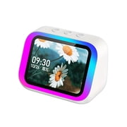 Smart Alarm Clock Speaker with Large LED Screen, Hi-Fi Stereo Sound Multi-Color Ambient Light, AI Voice Assistant Weather Display Hourly Chime for Bedroom Living Room