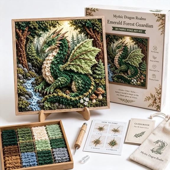 Mythic Dragon Realms 3D Fabric Poke Art Kit, DIY Dragon Craft Decor, 3D Fabric Poke Art Kit with Layered Texture, Beginner-Friendly Poke Craft for Relaxing DIY Projects, Fantasy Home Decor
