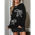 thumbnail image 5 of Cupshe Women's Black Bow Tie Print Long Sleeve Sweater, Size S-XL, 5 of 6