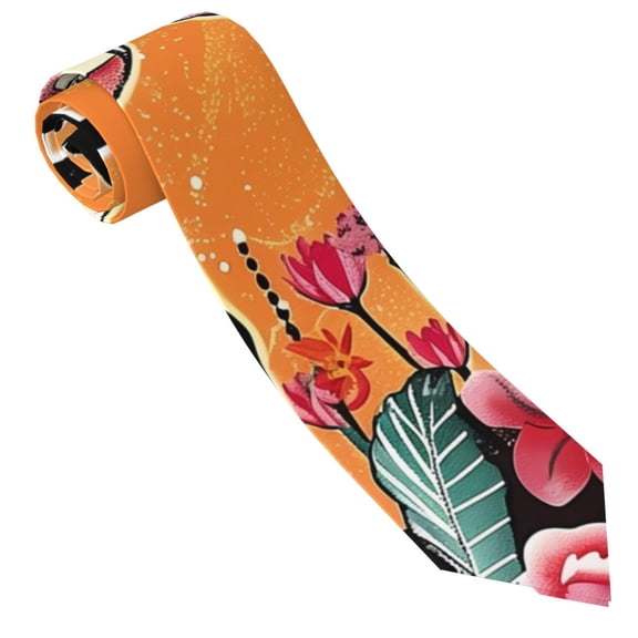 Xecao Halloween Flamingos Print Tie For Men Necktie Woven Jacquard Neck Ties,Classic Men's Tie