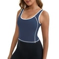 thumbnail image 4 of INSPIRE CHIC Women's Wide Straps U-Neck with Padded Push Up Camisole Elastic Tight Colorblock Cropped Workout Tank XL Blue, 4 of 6