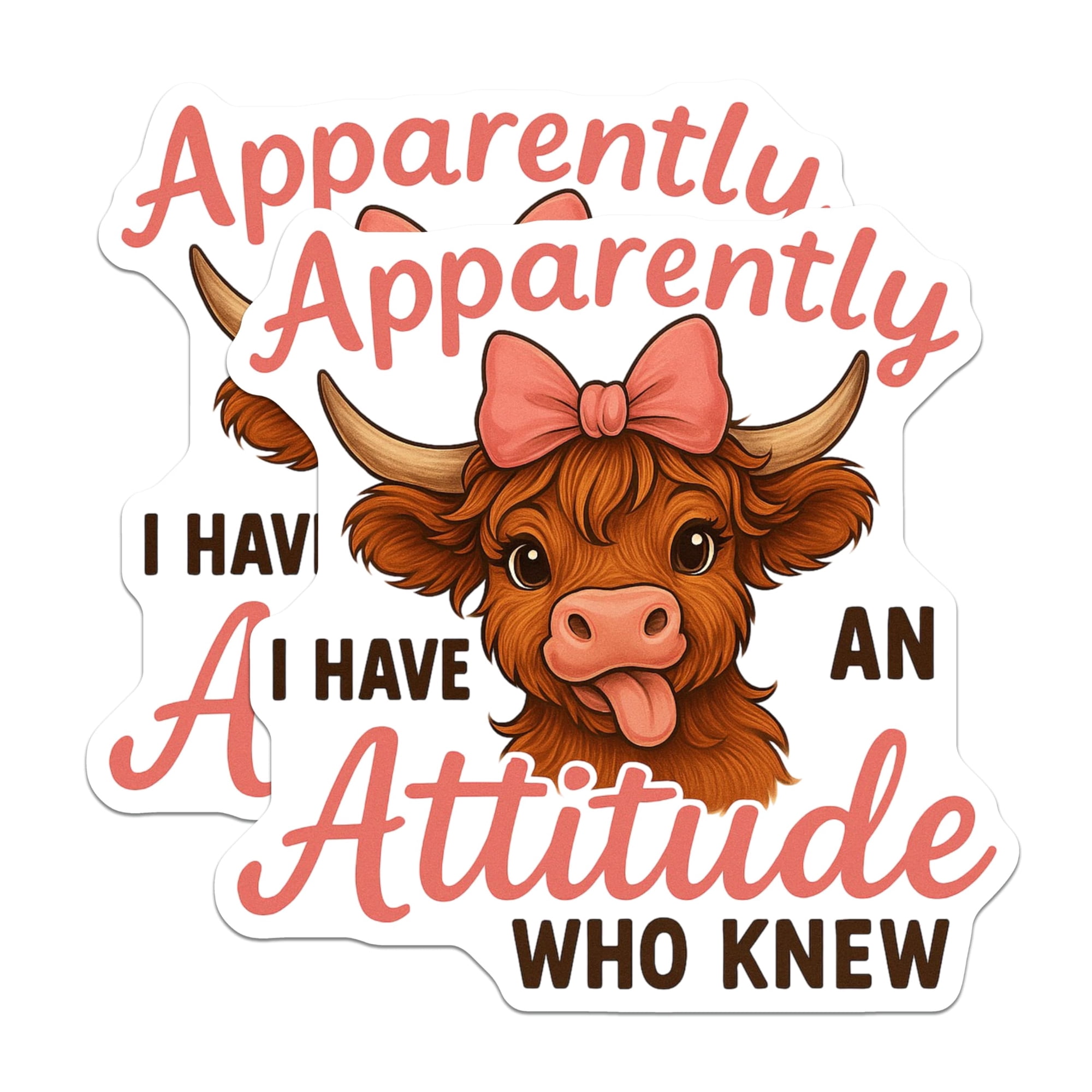 (2 Pack) Highland Cow Stickers - Funny Cow Decal - Apparently Attitude Stickers - 5" On Longest Side - Sticks to Smooth Flat Surfaces - Made in USA - BMCS14888